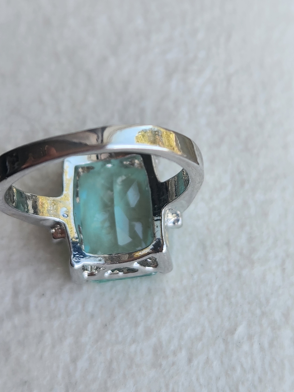 Vintage 925 Sterling Silver Statement Ring Aqua Blue Emerald-Cut Glass Stone 9.7 - Picture 5 of 8